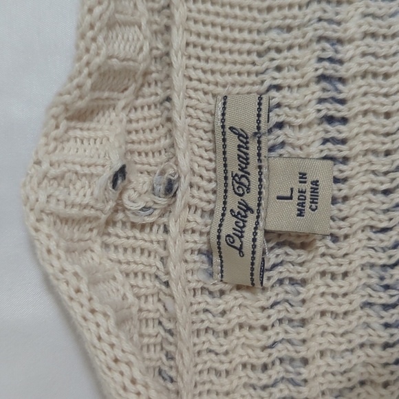 Lucky Brand Open Front Cardigan, Color Blue/Cream, Size L - Picture 15 of 16